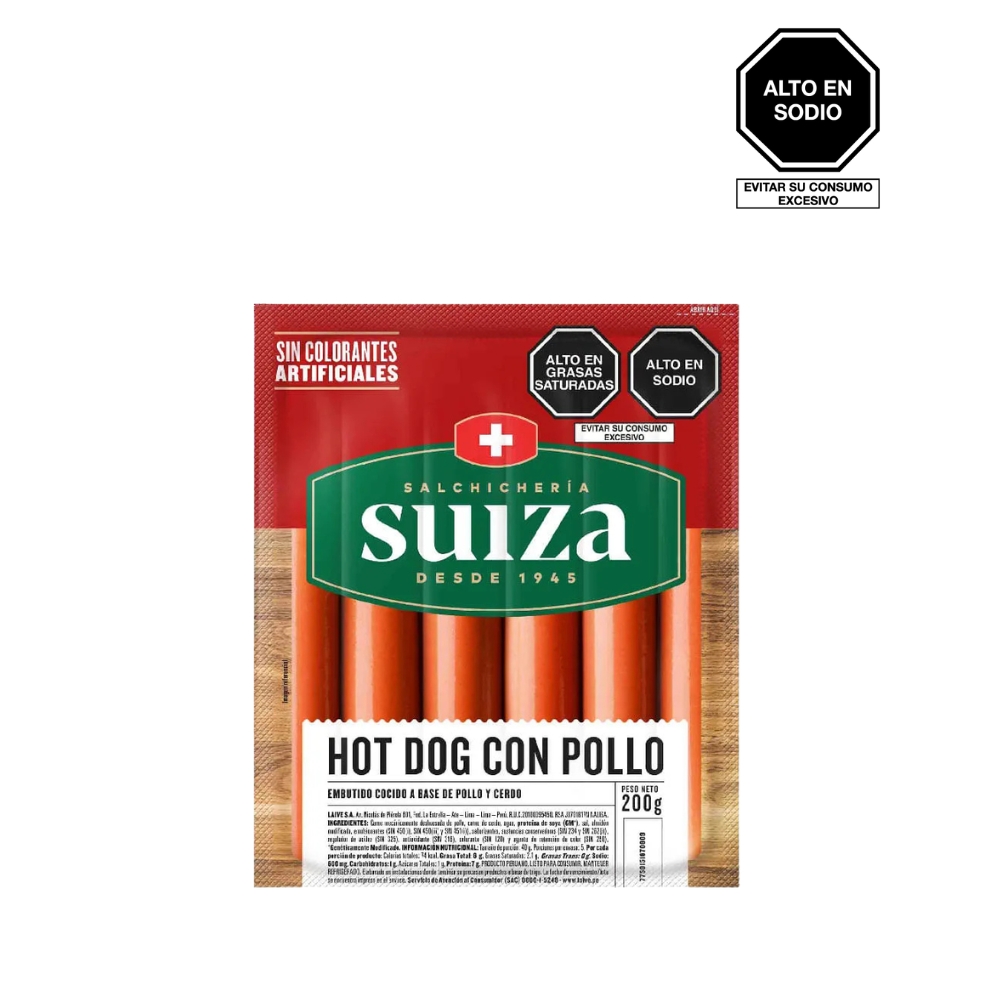 HOT DOG CON POLLO SUIZA PAQUETE 200G