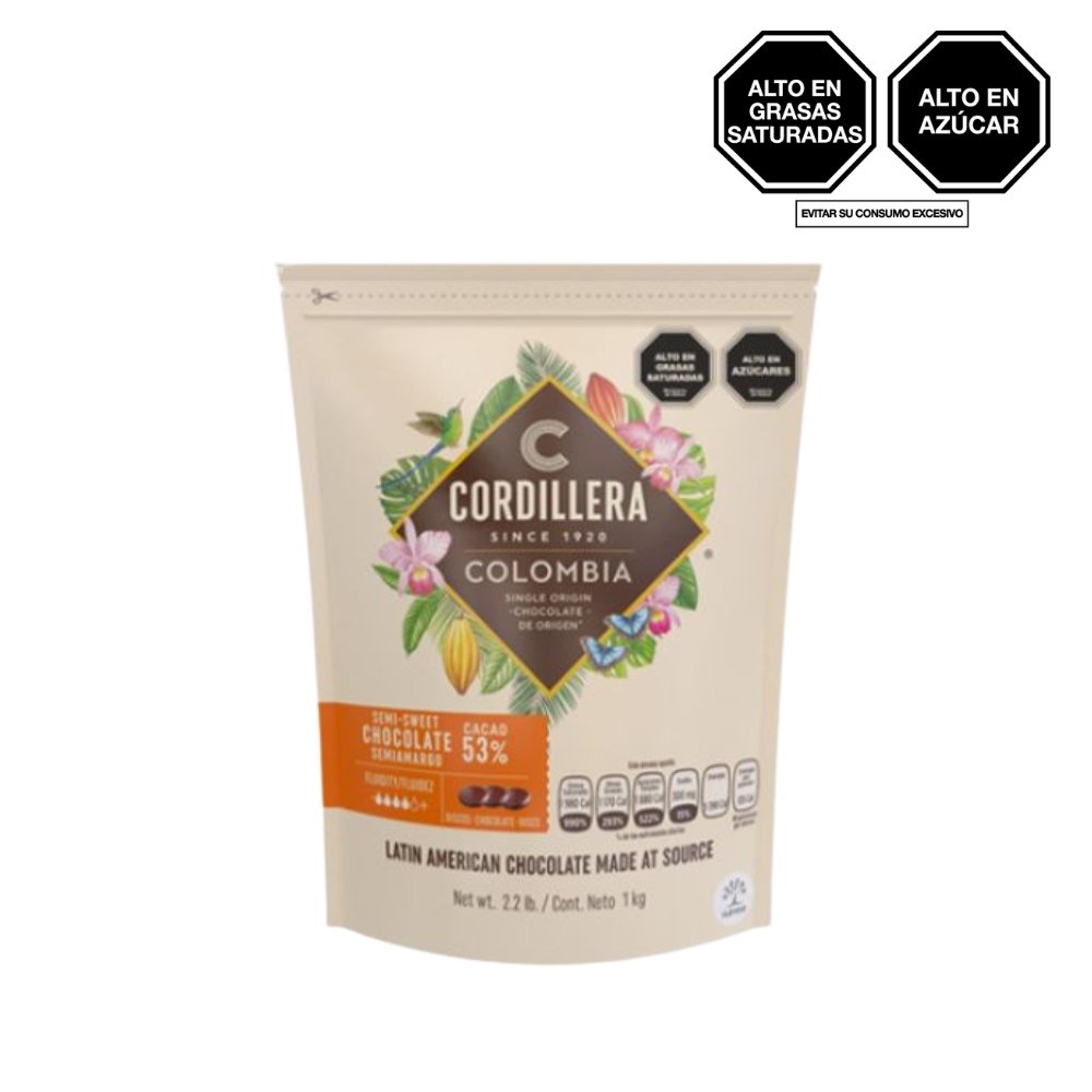 CHOCOLATE BITTER 53% CACAO CORDILLERA BOLSA X 1KG