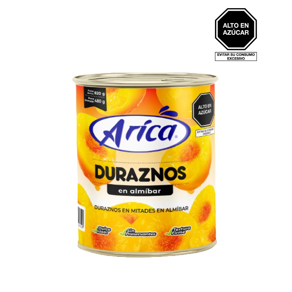 DURAZNO EN MITADES EN ALMIBAR ARICA LATA X 820 GR