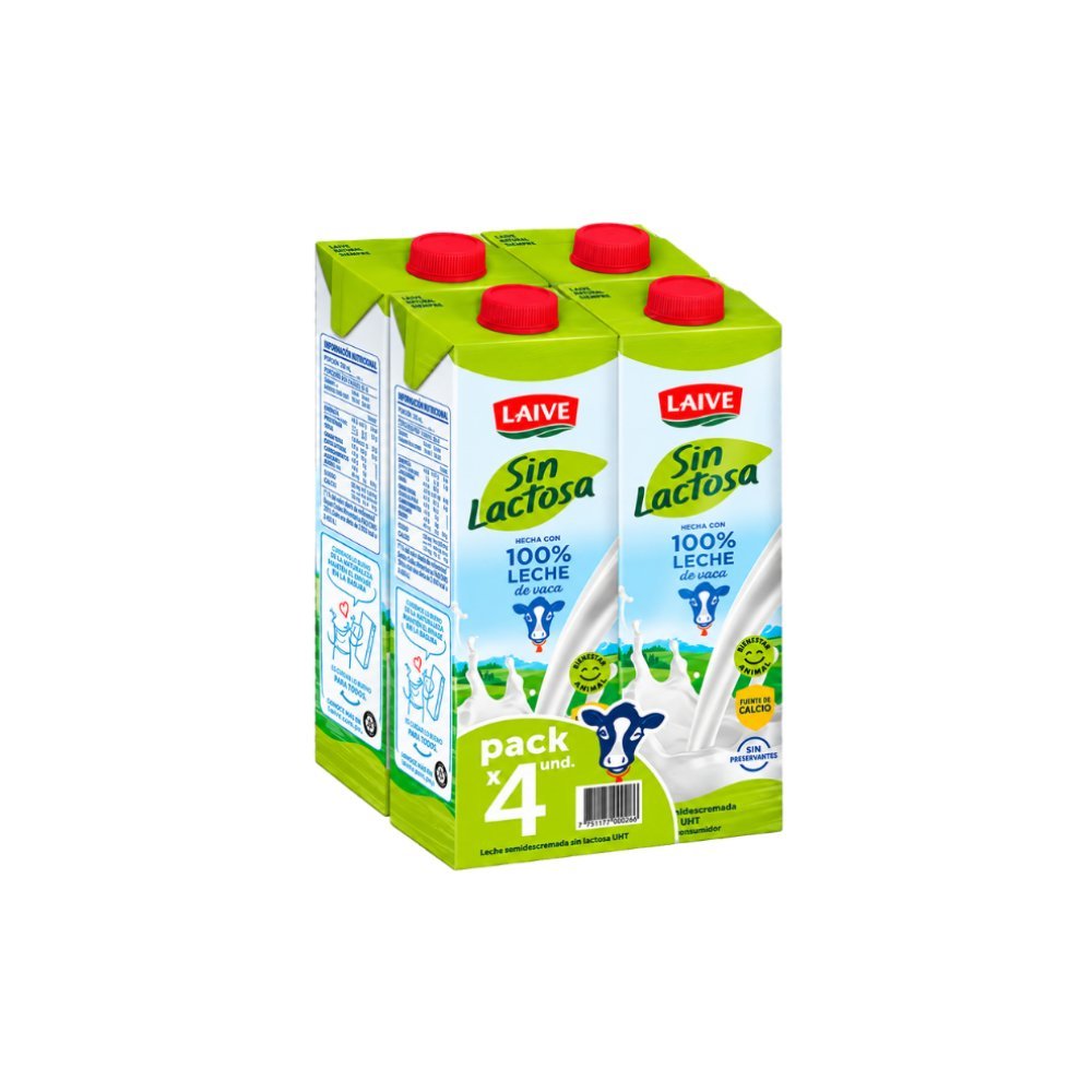 LECHE UHT SIN LACTOSA LAIVE CAJA 946ML FOURPACK
