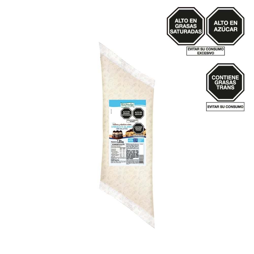 RELLENO Y COBERTURA BOM PRINCIPIO SABOR CHOCOLATE BLANCO CON COOKIES X 1.01KG