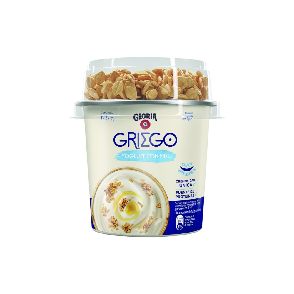 YOGURT GRIEGO GLORIA MIEL CON CEREAL VASO X 128GR